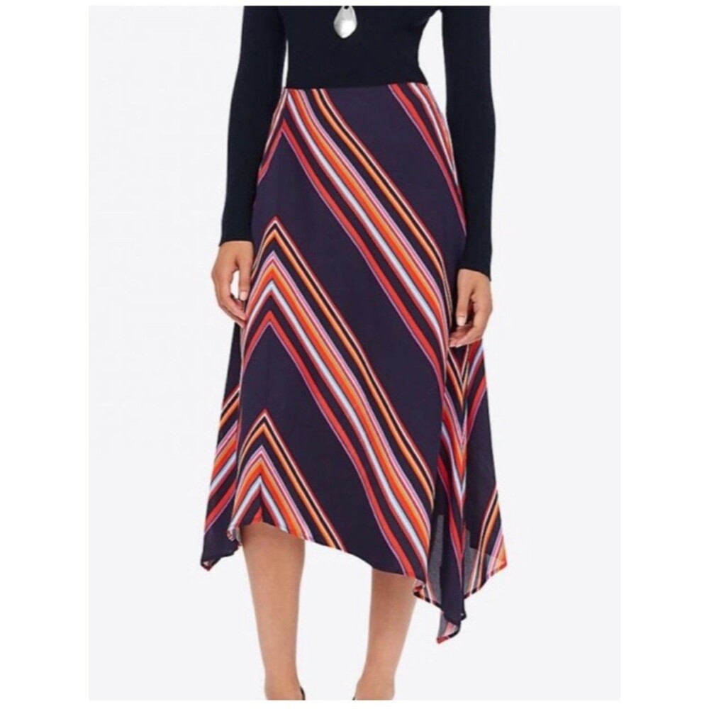 Tory Burch Brynn Rainbow Multi Color Midi Chevron Stripe A Line Skirt Size 6